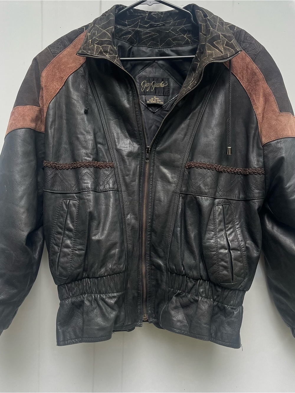 Jay Jacobs Women's Black Leather Bomber Jacket with Brown Suede Accents